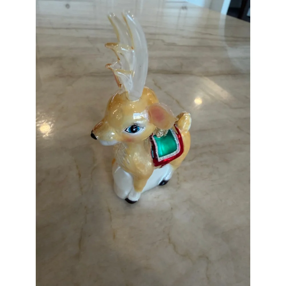 Gold and Green Reindeer glass Ornament One Size